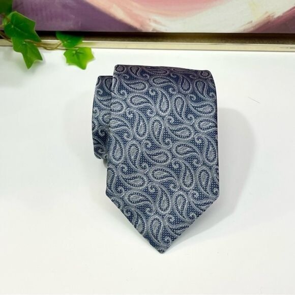 New David Donahue Paisley Silk Tie in Gray - Picture 3 of 9